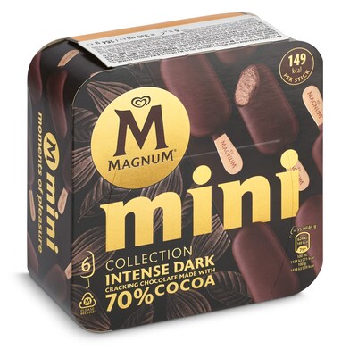 Helado mini bombón intense dark 70% 6 unidades Magnum caja 264 g-0 Helado mini bombón intense dark 70% 6 unidades Magnum caja 264 g-0