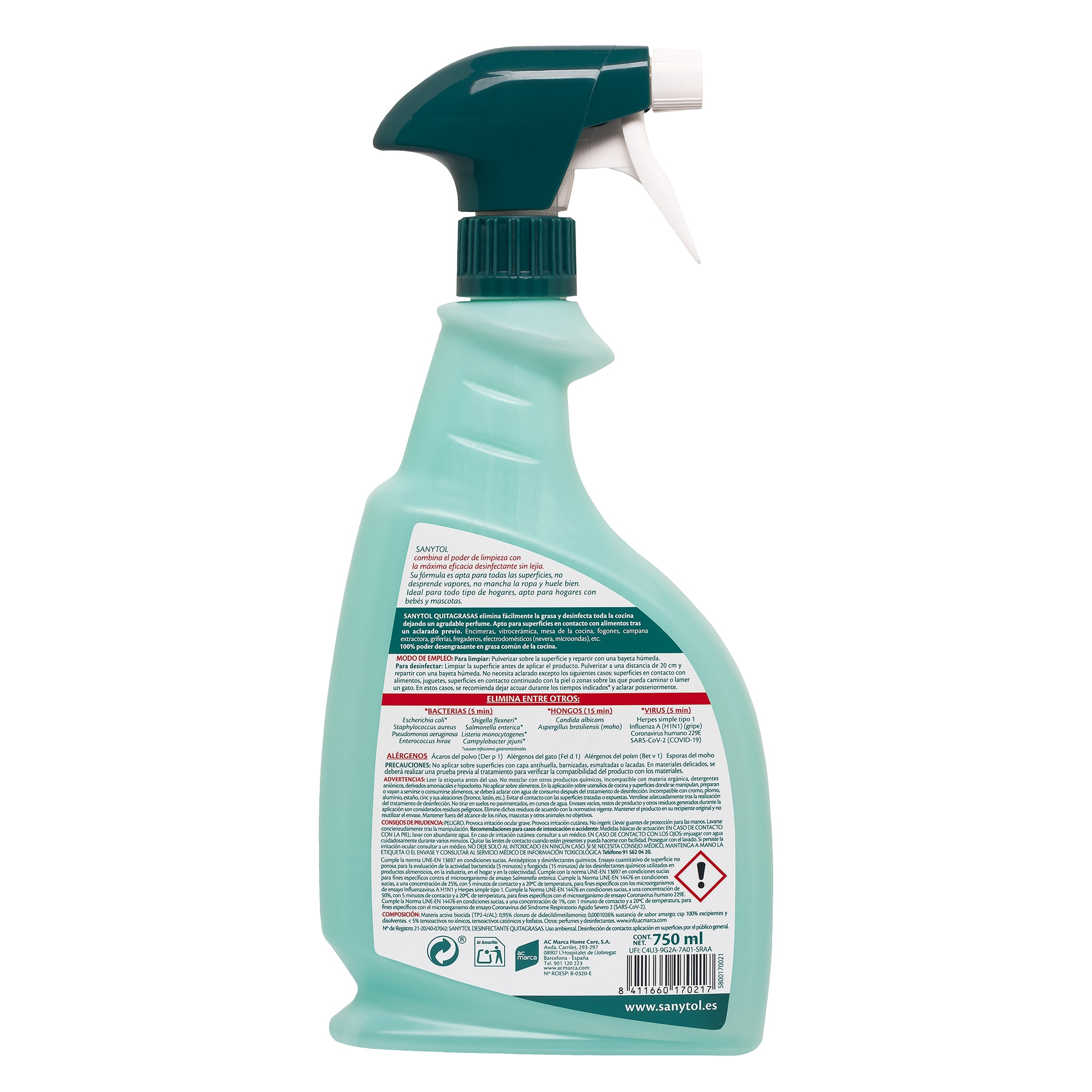Desinfectante quitagrasas Sanytol 750 ml