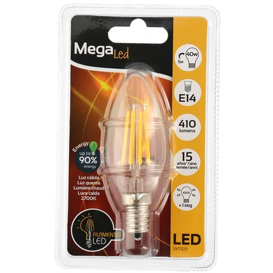 Bombilla vela filamento 40w e14 Megaled blister 1 unidad-0 Bombilla vela filamento 40w e14 Megaled blister 1 unidad-0
