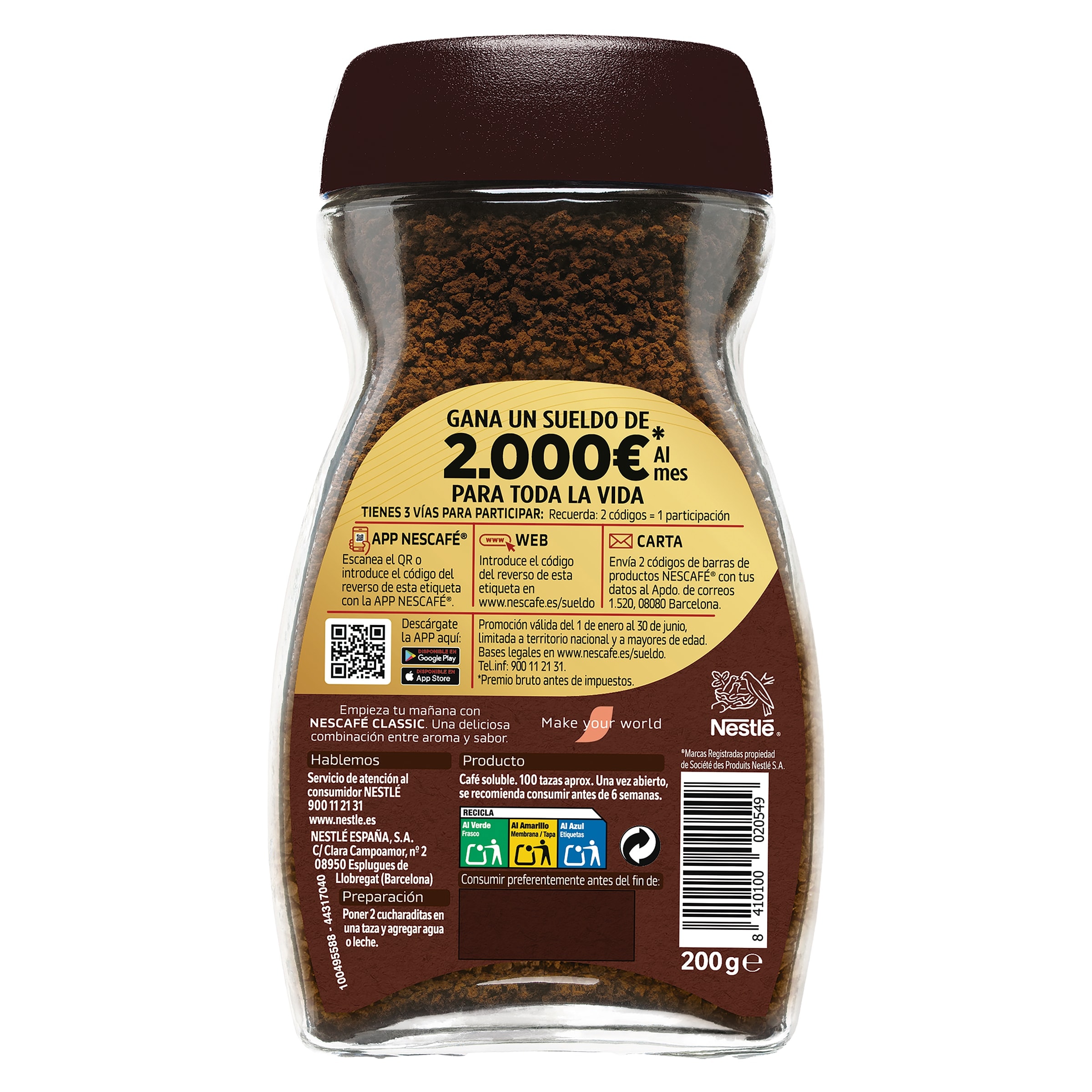 Café soluble natural Nescafé 200 g
