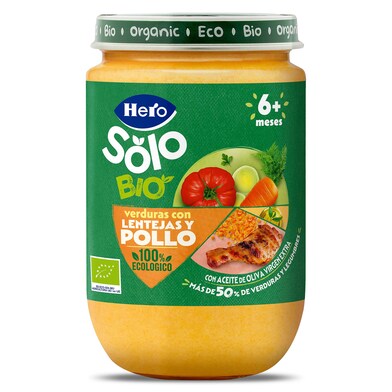 Puré de verduras de la huerta con pollo y arroz 100% ecológica Hero frasco 190 g-0