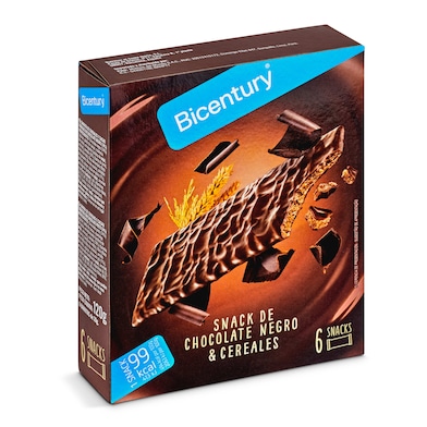 Barritas de cereales y cacao bañadas con chocolate negro Bicentury caja 120 g-0