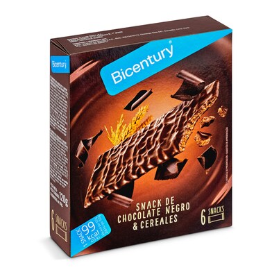 Barritas de cereales y cacao bañadas con chocolate negro Bicentury caja 120 g-0 Barritas de cereales y cacao bañadas con chocolate negro Bicentury caja 120 g-0
