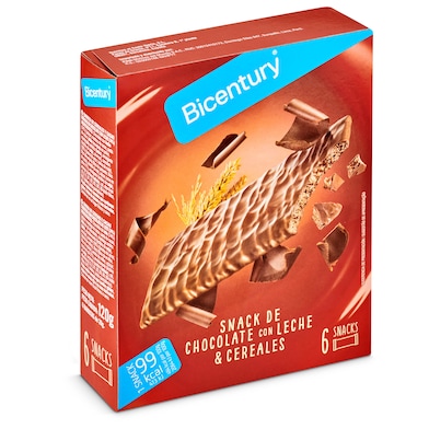 Barritas de cereales y cacao bañadas en chocolate con leche Bicentury caja 120 g-0