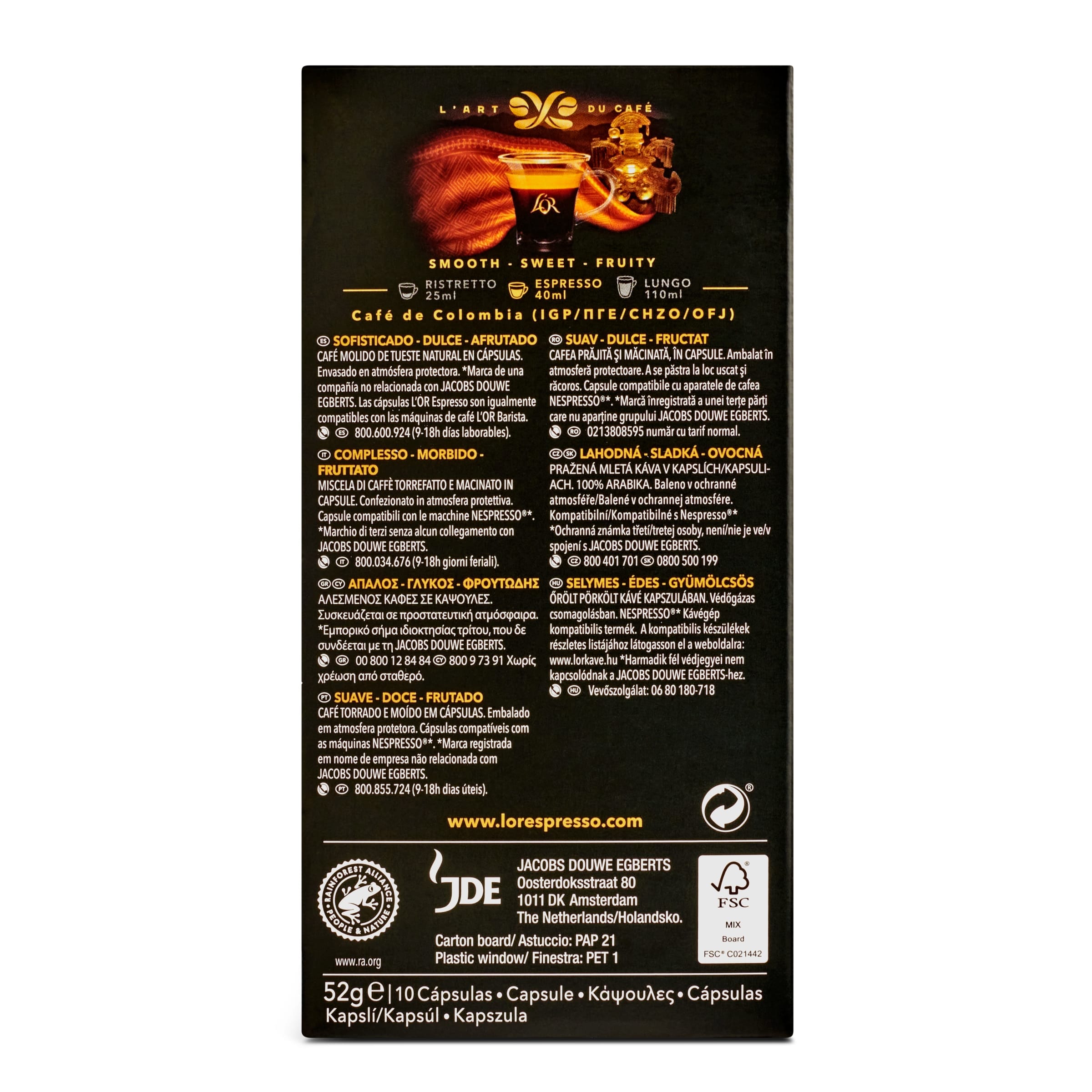 Cápsulas de café Colombia L'Or 10 unidades