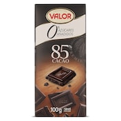 Chocolate negro 85% cacao sin azúcar añadido Valor 100 g