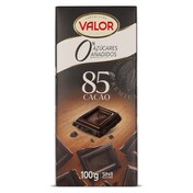 Chocolate negro 85% cacao sin azúcar añadido Valor 100 g