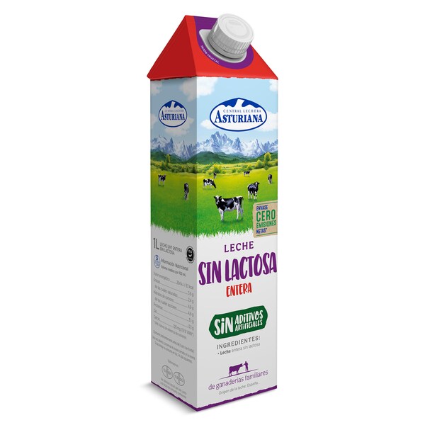 Leche Entera Sin Lactosa Asturiana Envase 1 L.