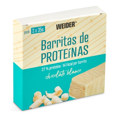 Barritas de proteínas sabor chocolate blanco Weider caja 105 g-0 Barritas de proteínas sabor chocolate blanco Weider caja 105 g-0