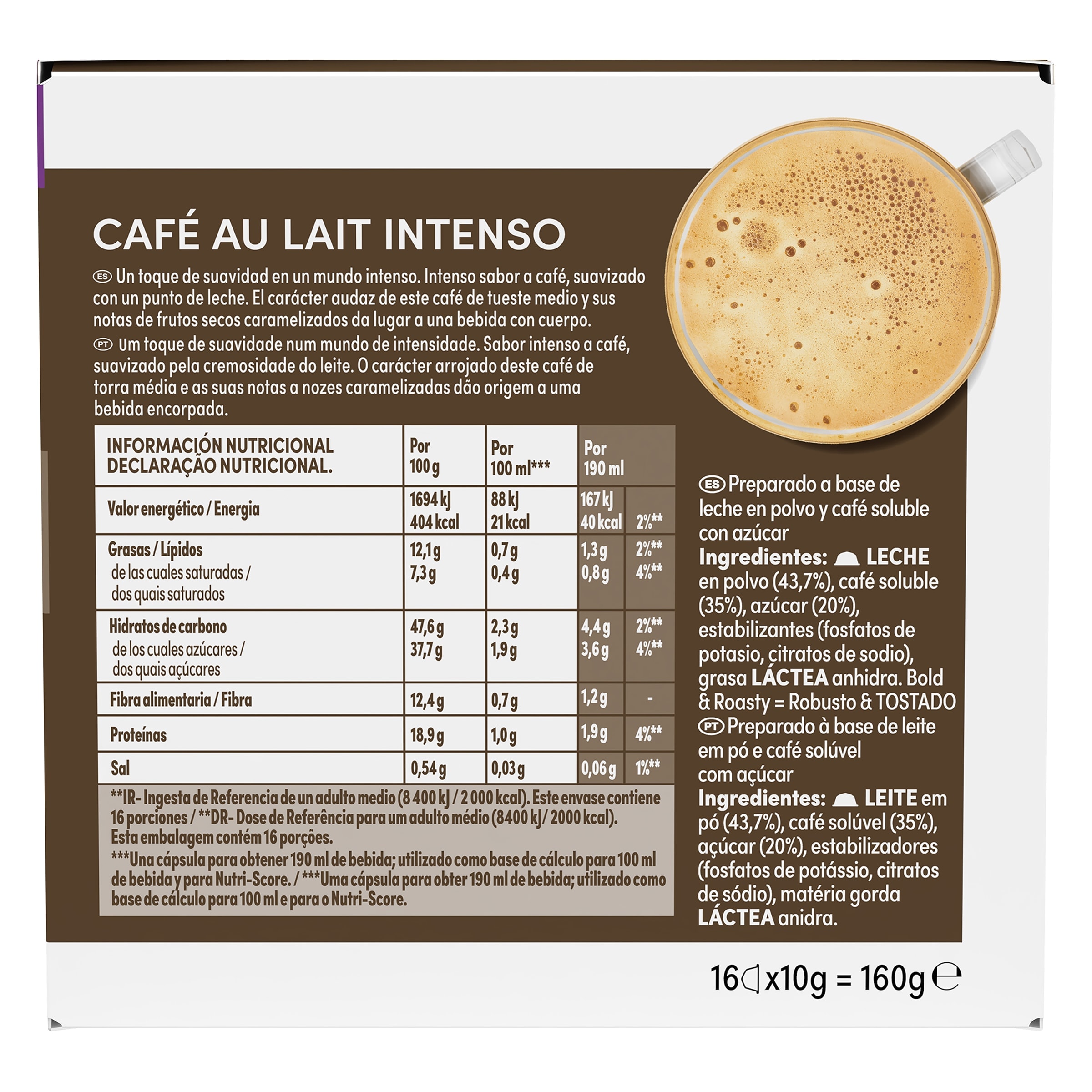Cápsulas de café con leche intenso Dolce Gusto 16 unidades