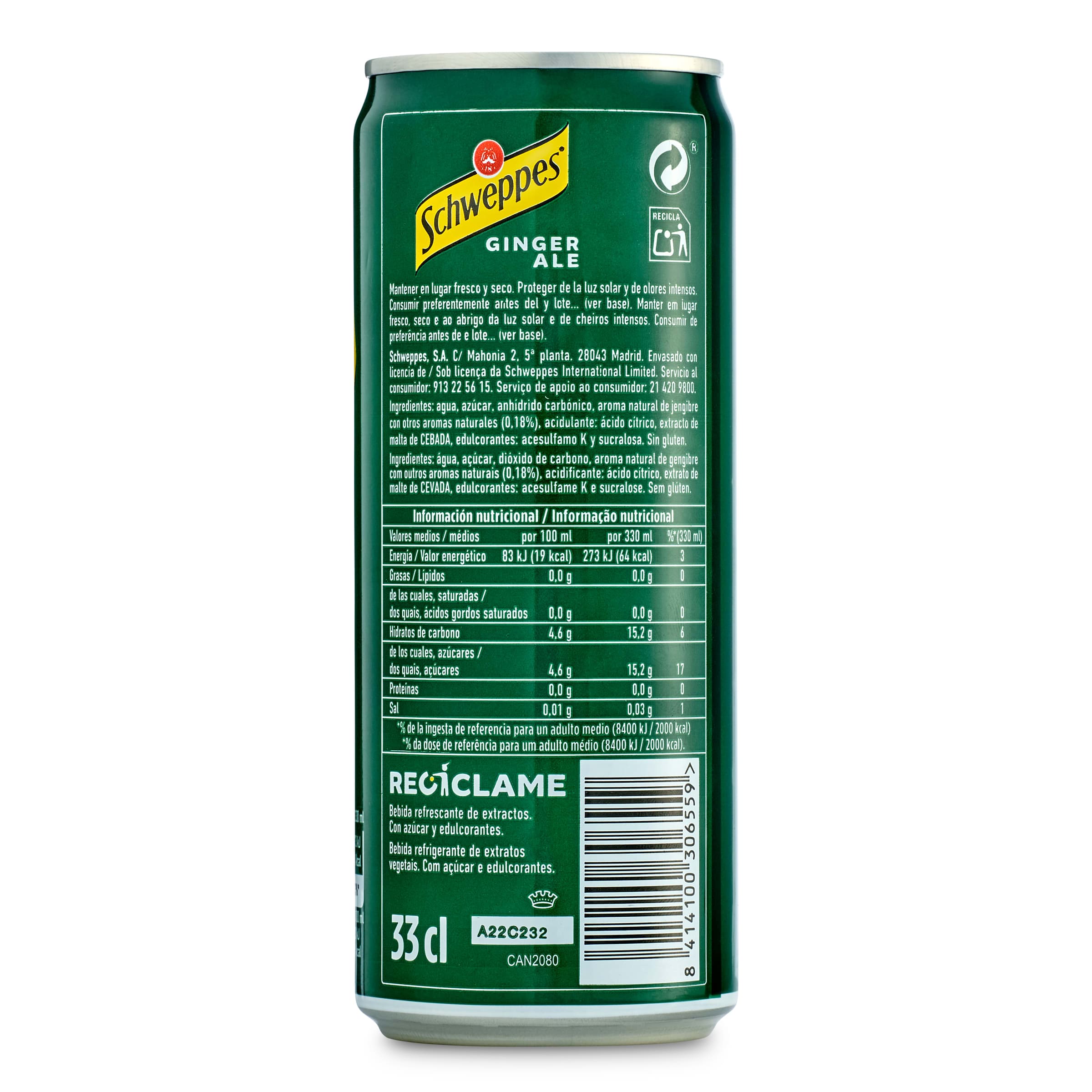 Ginger ale Schweppes lata 330 ml