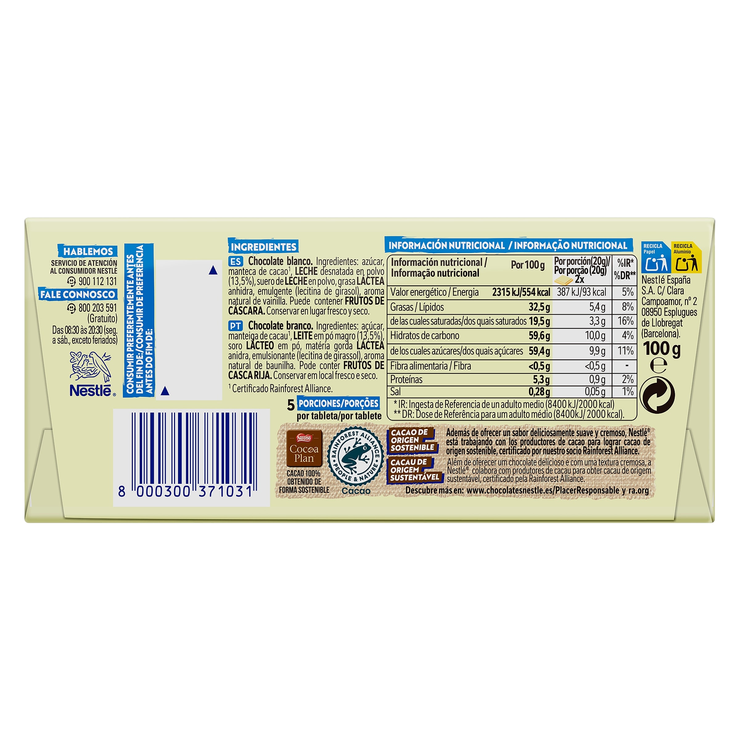 Chocolate blanco Nestlé Milkybar 100 g