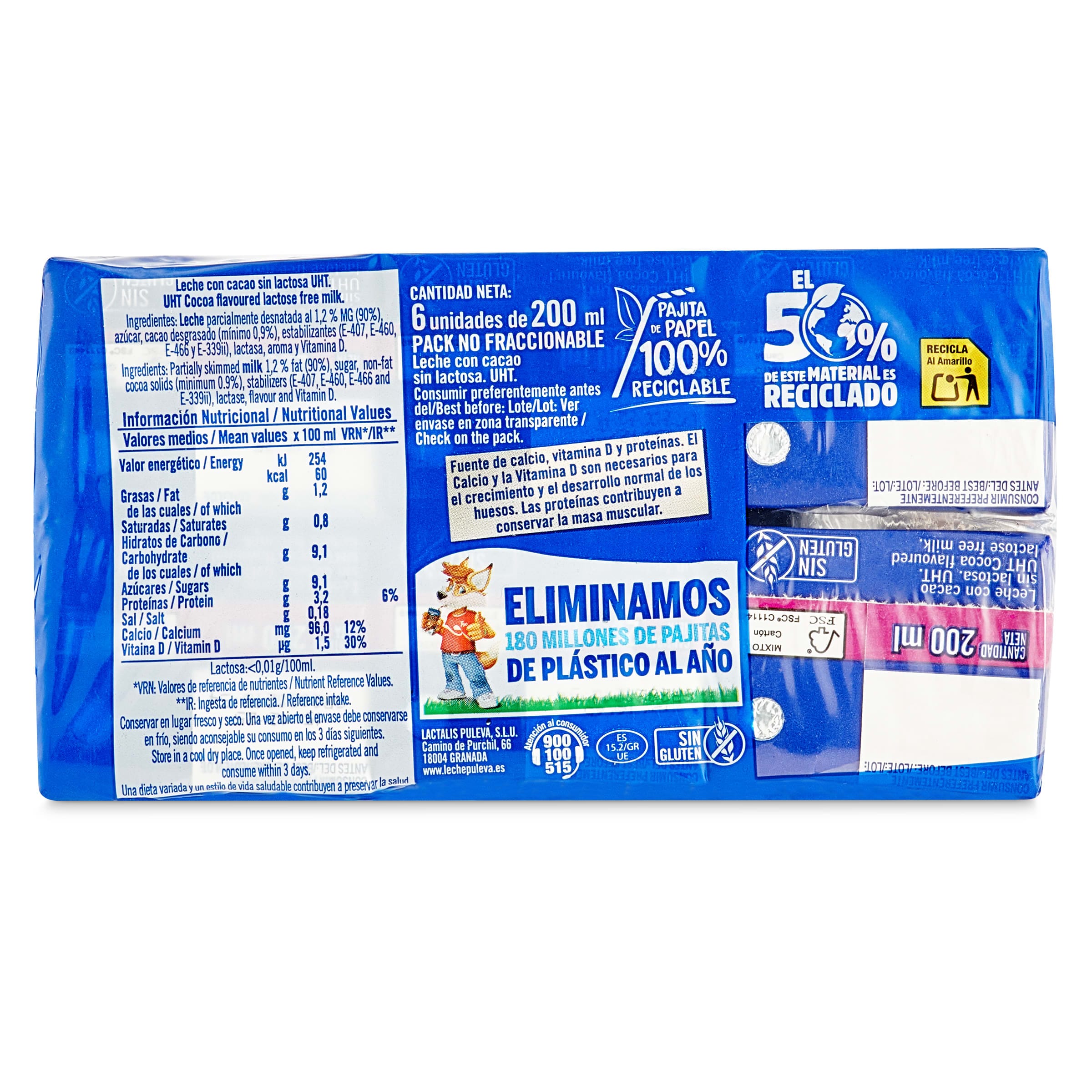 Batido de chocolate sin lactosa Puleva 6 x 200 ml