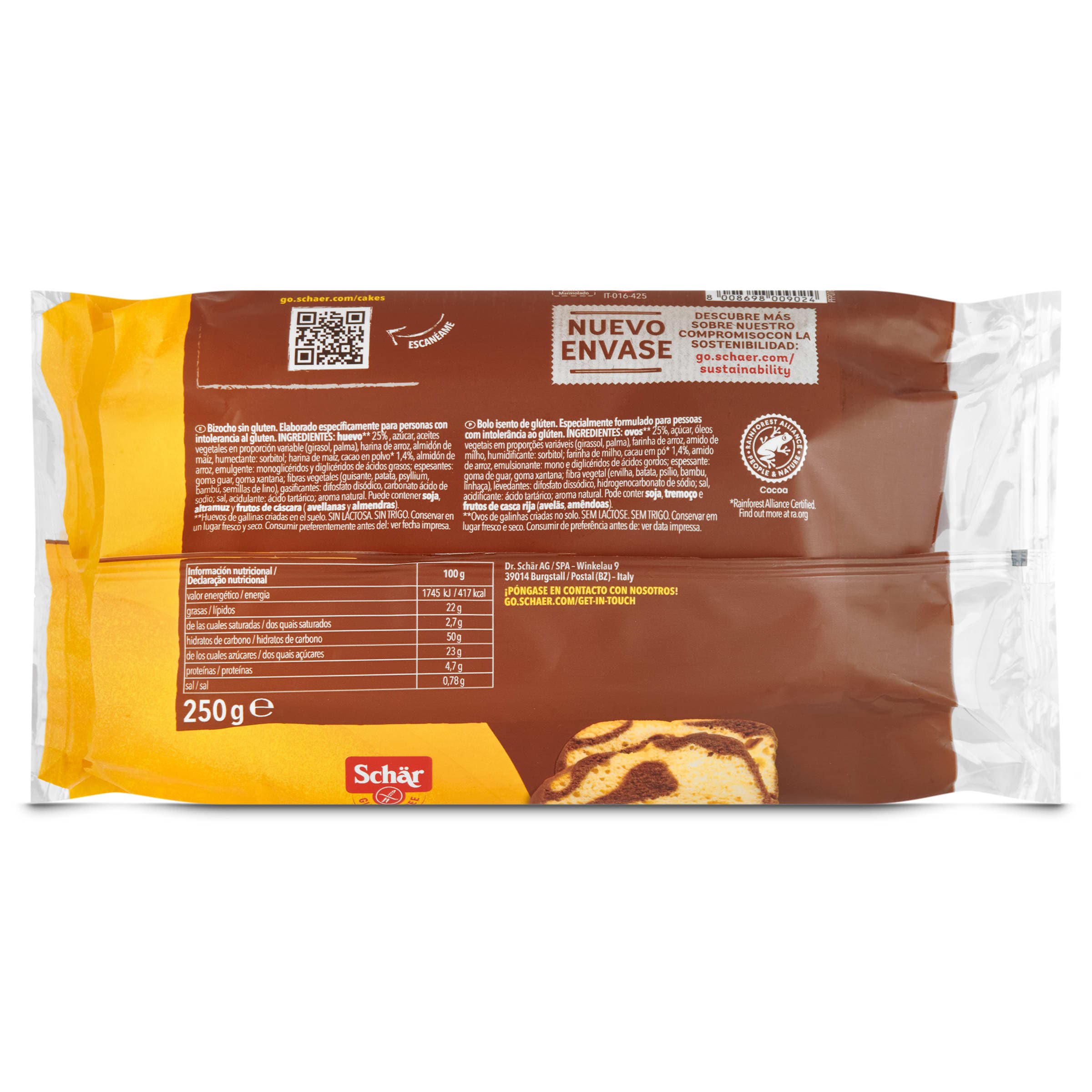 Bizcocho marmolado sin gluten Dr. Schar 250 g