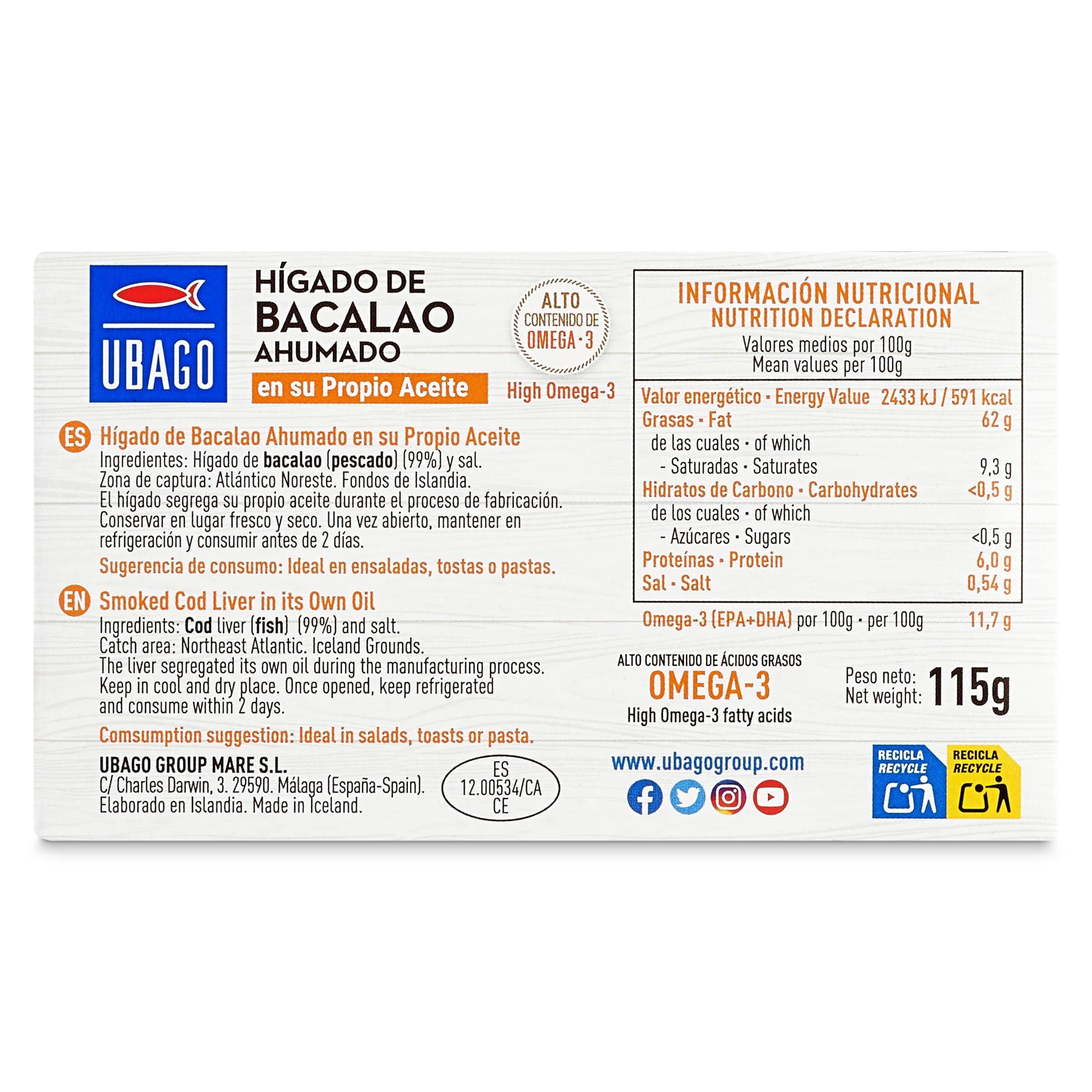 Hígado de bacalao Ubago 115 g