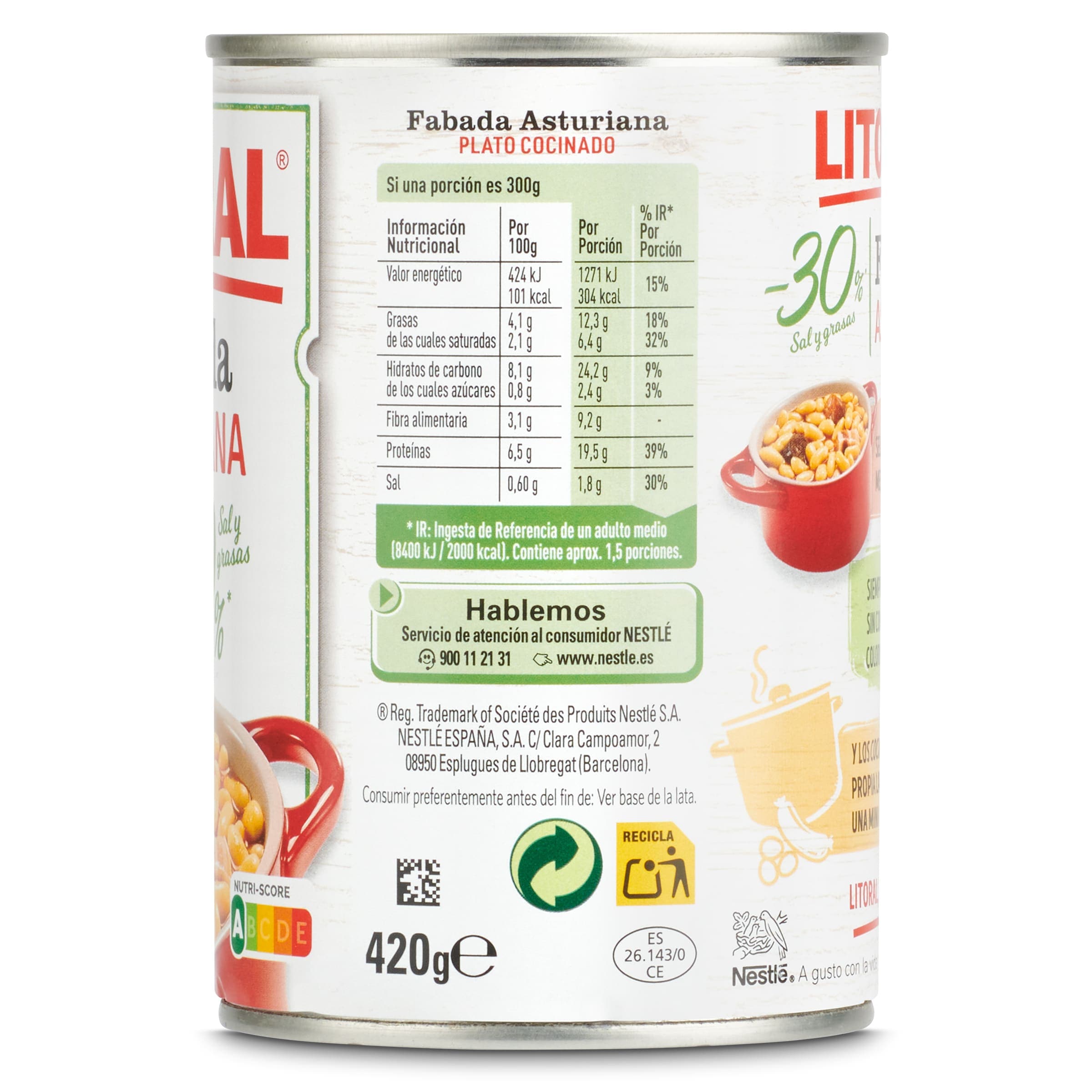 Fabada asturiana reducido en sal Litoral 435 g