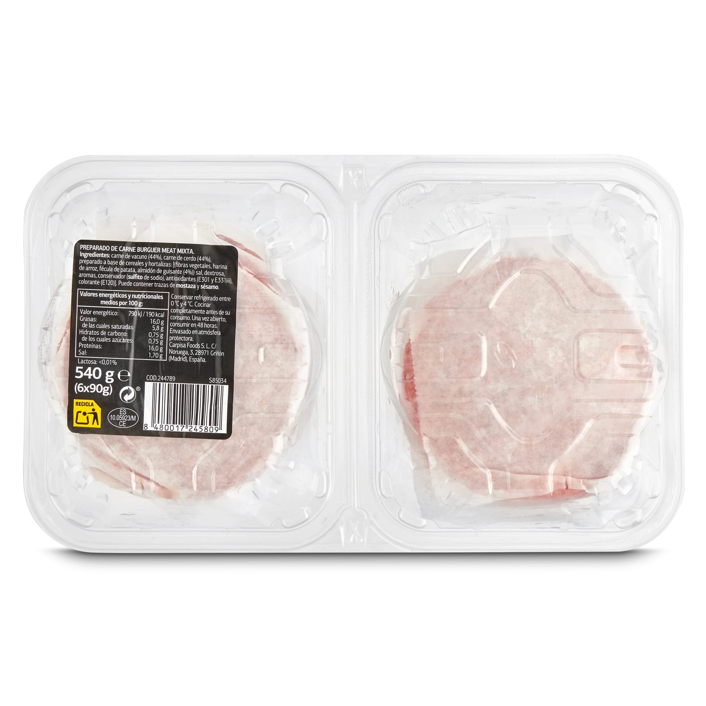 Burger de cerdo y vacuno 6 unidades Selección de Dia 540 g