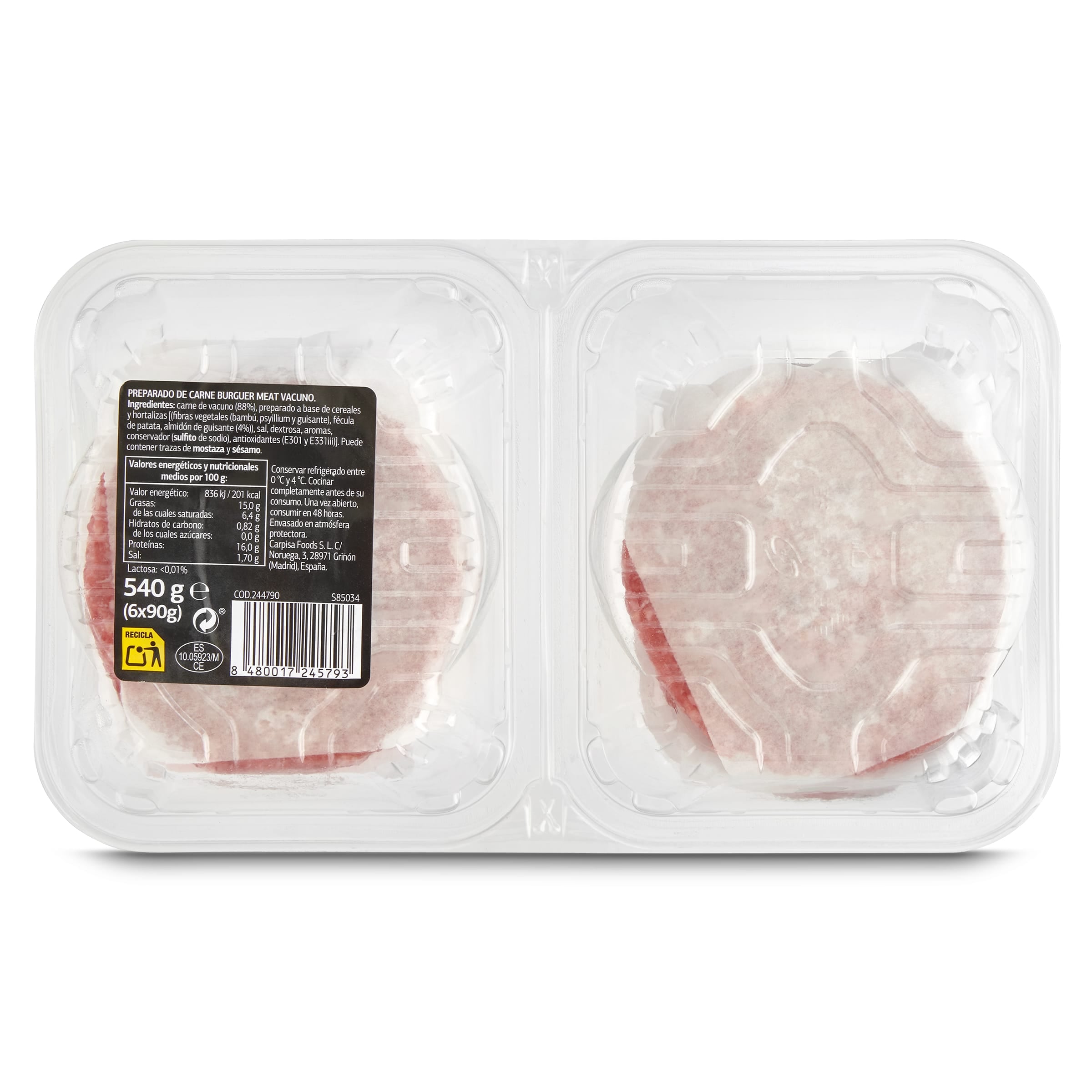 Burger de vacuno 6 unidades Selección de Dia 540 g