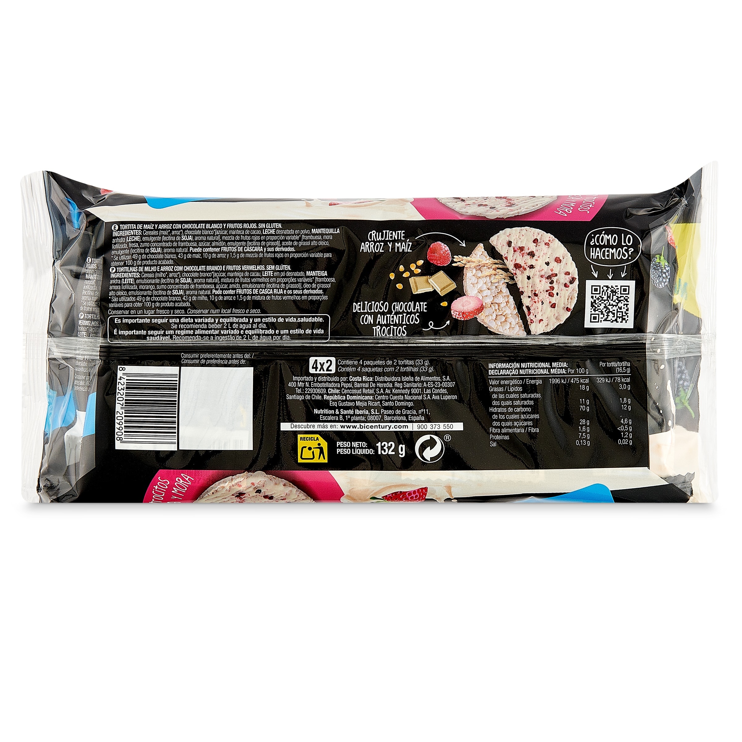 Tortitas de arroz con chocolate blanco y frutos rojos Bicentury 132 g