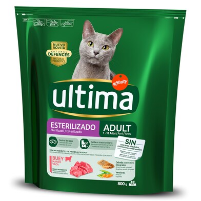 Alimento para gatos esterilizados con buey Ultima bolsa 800 g-0