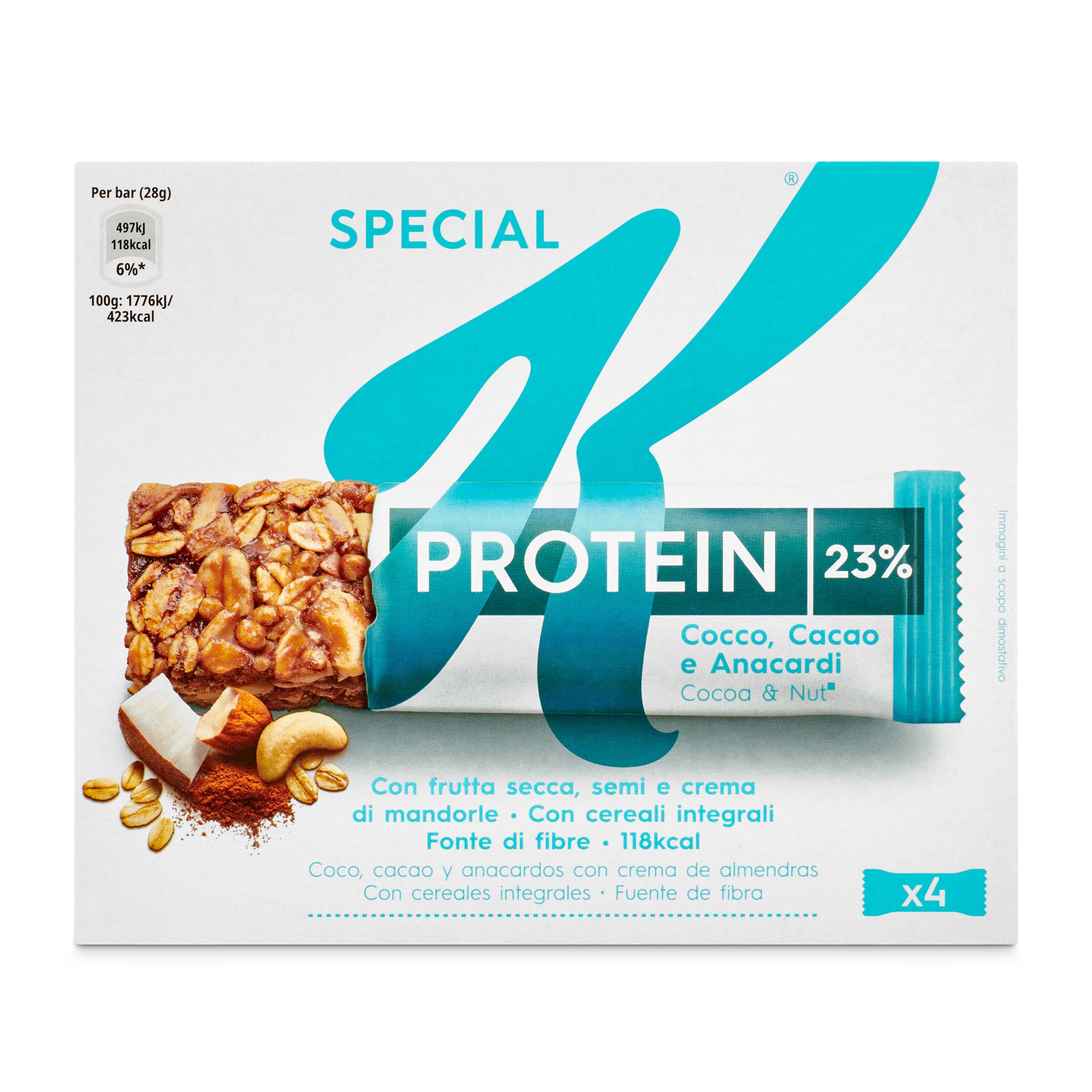 Barritas de cereales con coco, cacao, anacardos y crema de almendra protein Kellogg's Special K 112 g