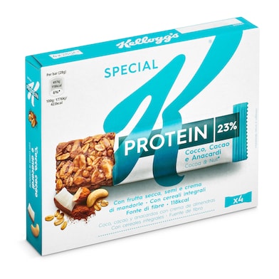 Barritas de cereales con coco, cacao, anacardos y crema de almendra protein Kellogg's Special K caja 112 g-0