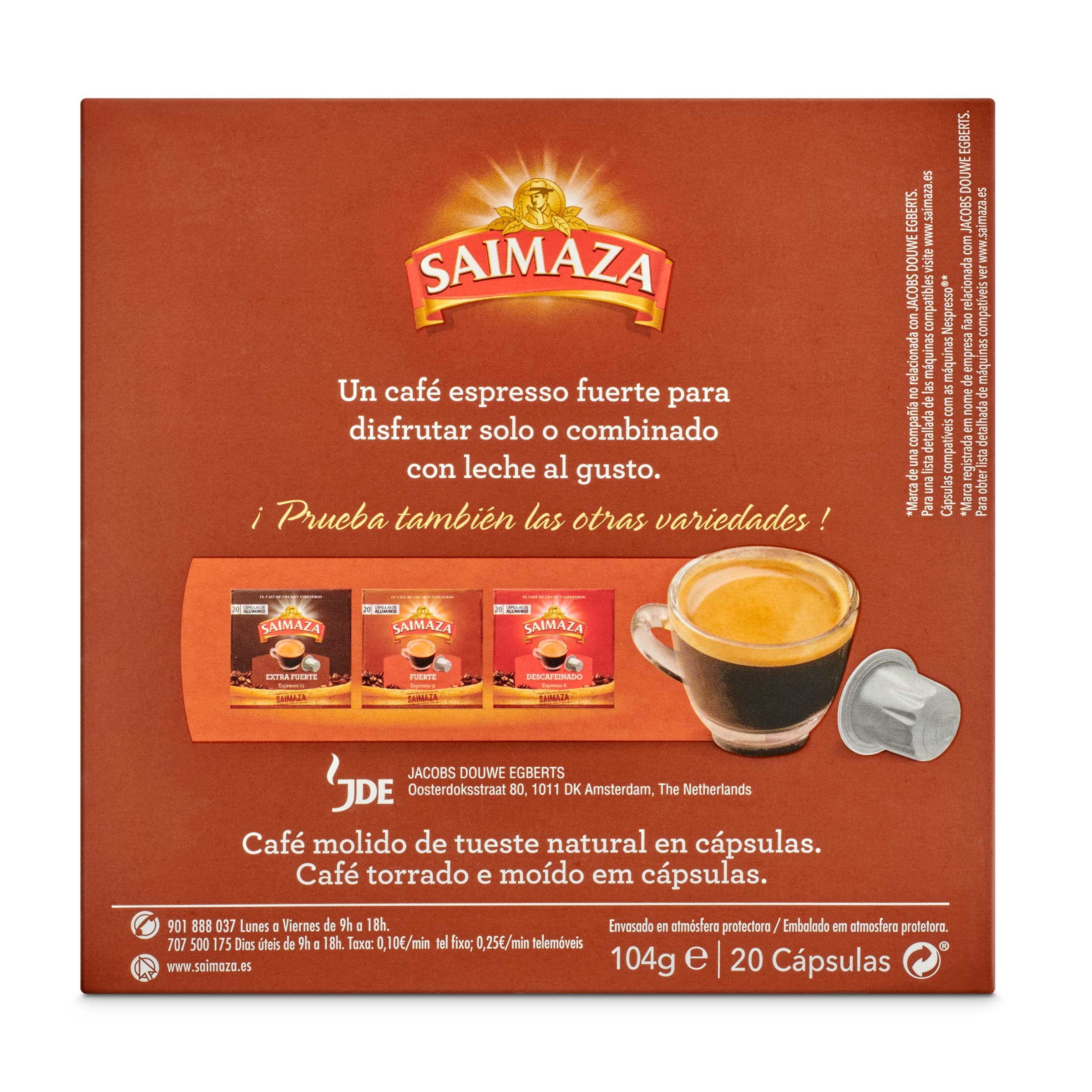 Cápsulas de café fuerte Saimaza 20 unidades