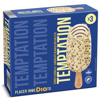 Helado bombón chocolate blanco con galletas 3 unidades TEMPTATION CAJA 189 GR-0 Helado bombón chocolate blanco con galletas 3 unidades TEMPTATION CAJA 189 GR-0