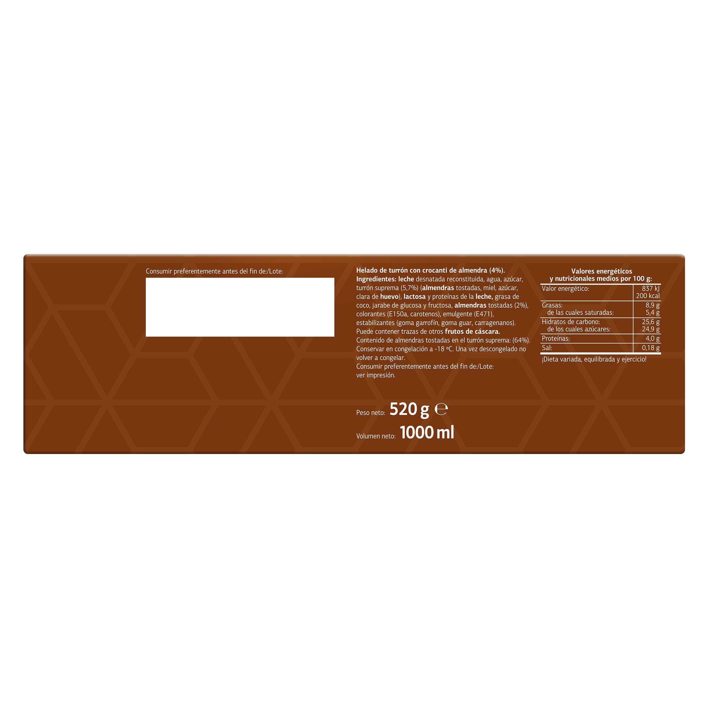 Helado corte turrón Dia Temptation 520 g