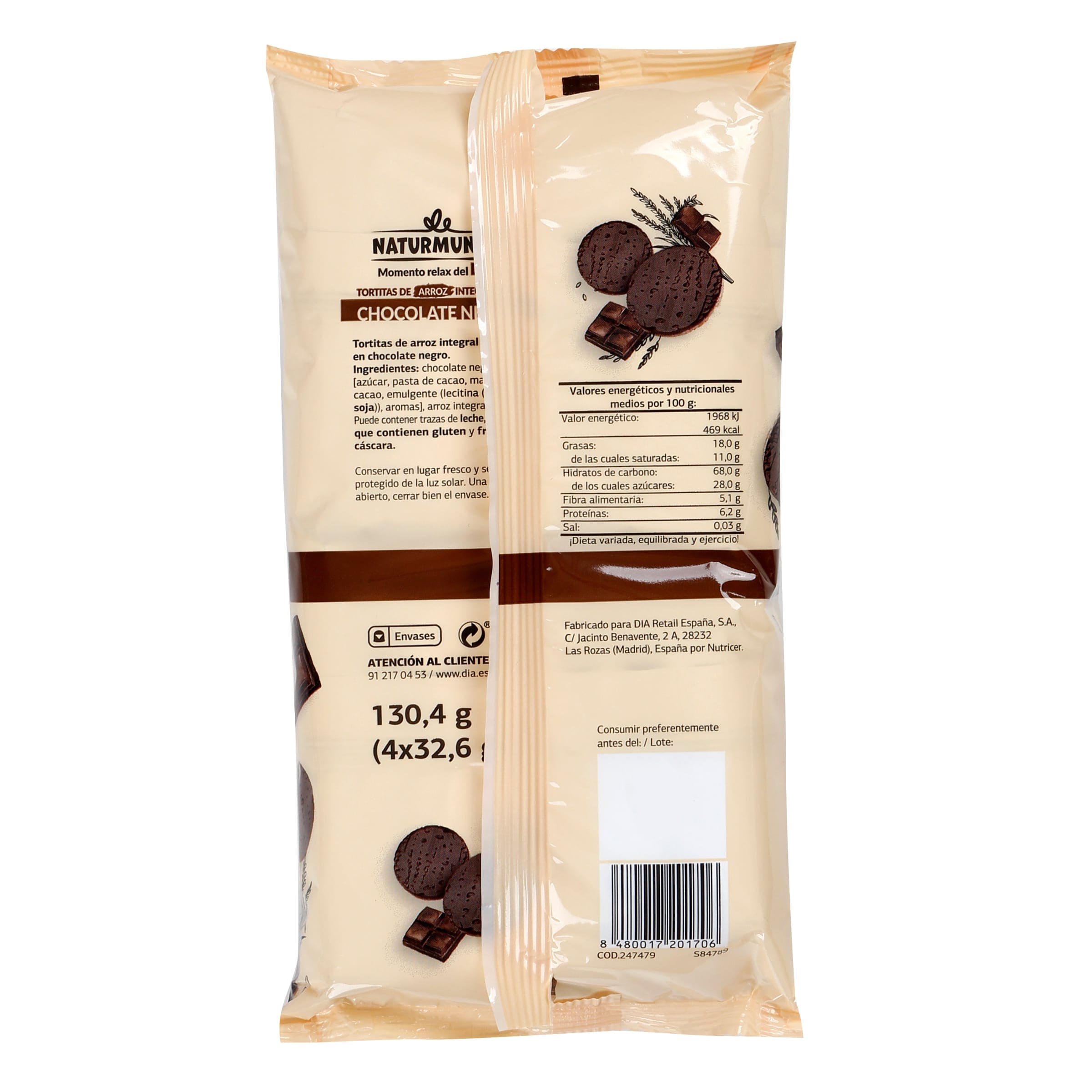 Tortitas de arroz integral con chocolate negro Dia Naturmundo 130 g