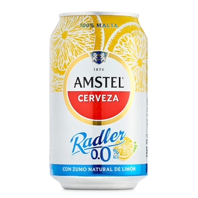 Cerveza radler con limón 0,0% alcohol Amstel lata 33 cl-0
