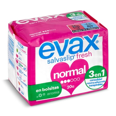 Protegeslips fresh normal plegado en bolsitas Evax caja 20 unidades-0