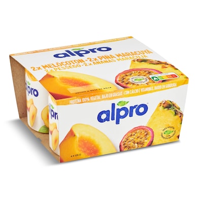 Yogur de soja sabor melocotón, piña y fruta de la pasión ALPRO  4 unidades PACK 500 GR-0