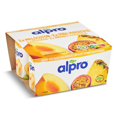 Yogur de soja sabor melocotón, piña y fruta de la pasión Alpro pack 4 x 125 g-0