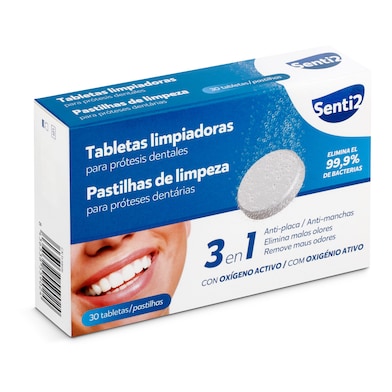 Tabletas limpiadoras para prótesis dentales Senti2 caja 30 unidades-0