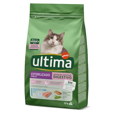 Alimento para gatos esterilizados digestivo con trucha Ultima bolsa 1.5 kg-0