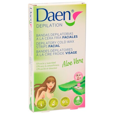 Bandas depilatorias faciales cera fría aloe vera Daen caja 1 unidad-0