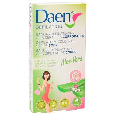 Bandas depilatorias corporales cera fría aloe vera Daen caja 1 unidad-0