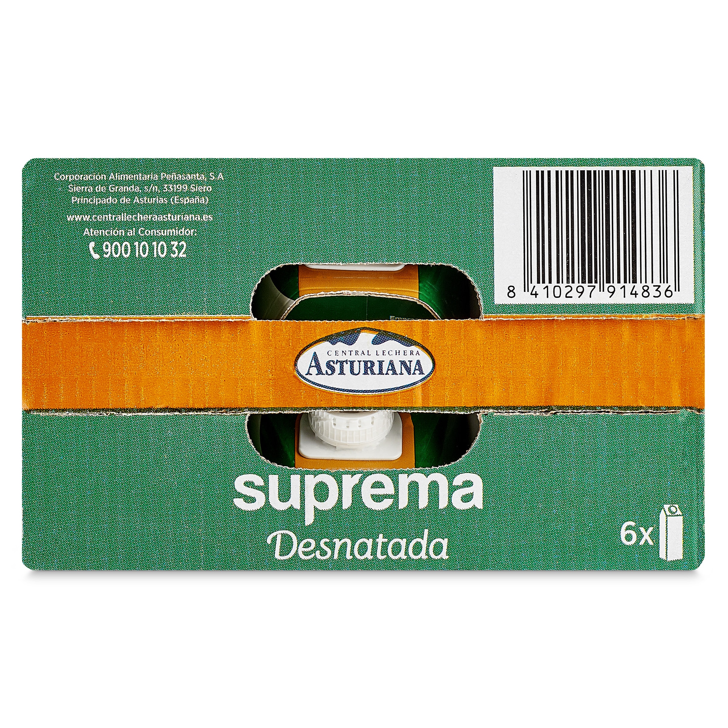 Leche desnatada suprema Asturiana pack 6 x 1 L
