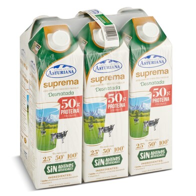 Leche desnatada suprema Central Lechera Asturiana pack 6 x 1 L-0