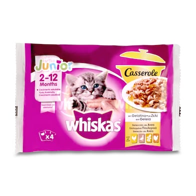 Alimento para gatos junior en gelatina casserole aves Whiskas bolsa 340 g-0