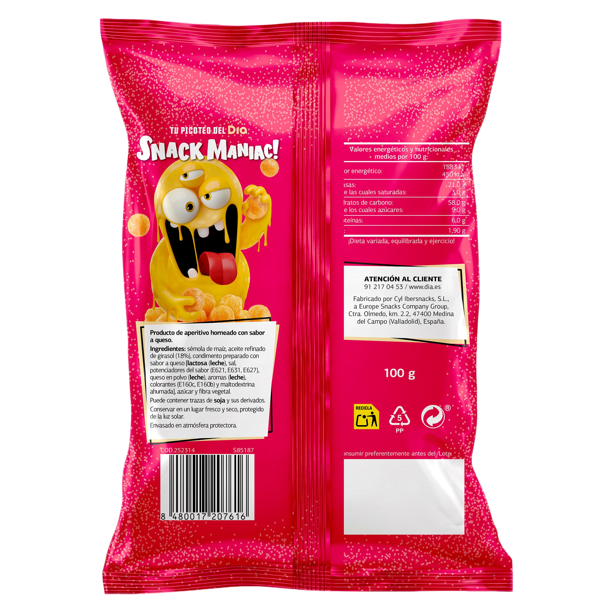 Bolazos sabor queso Dia Snack Maniac 100 g