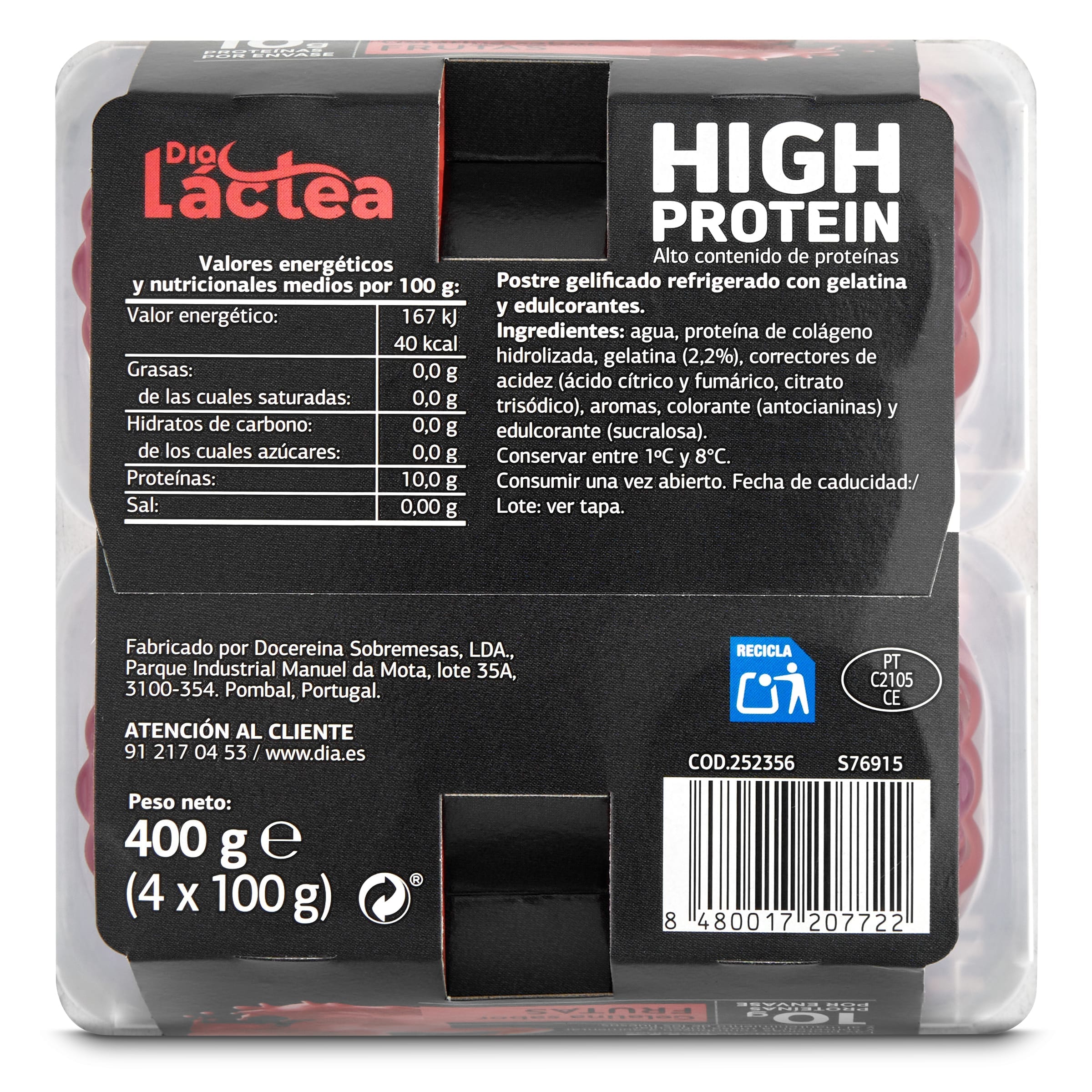Postre gelificado sabor frutas alto en proteínas Dia Láctea 4 x 100 g