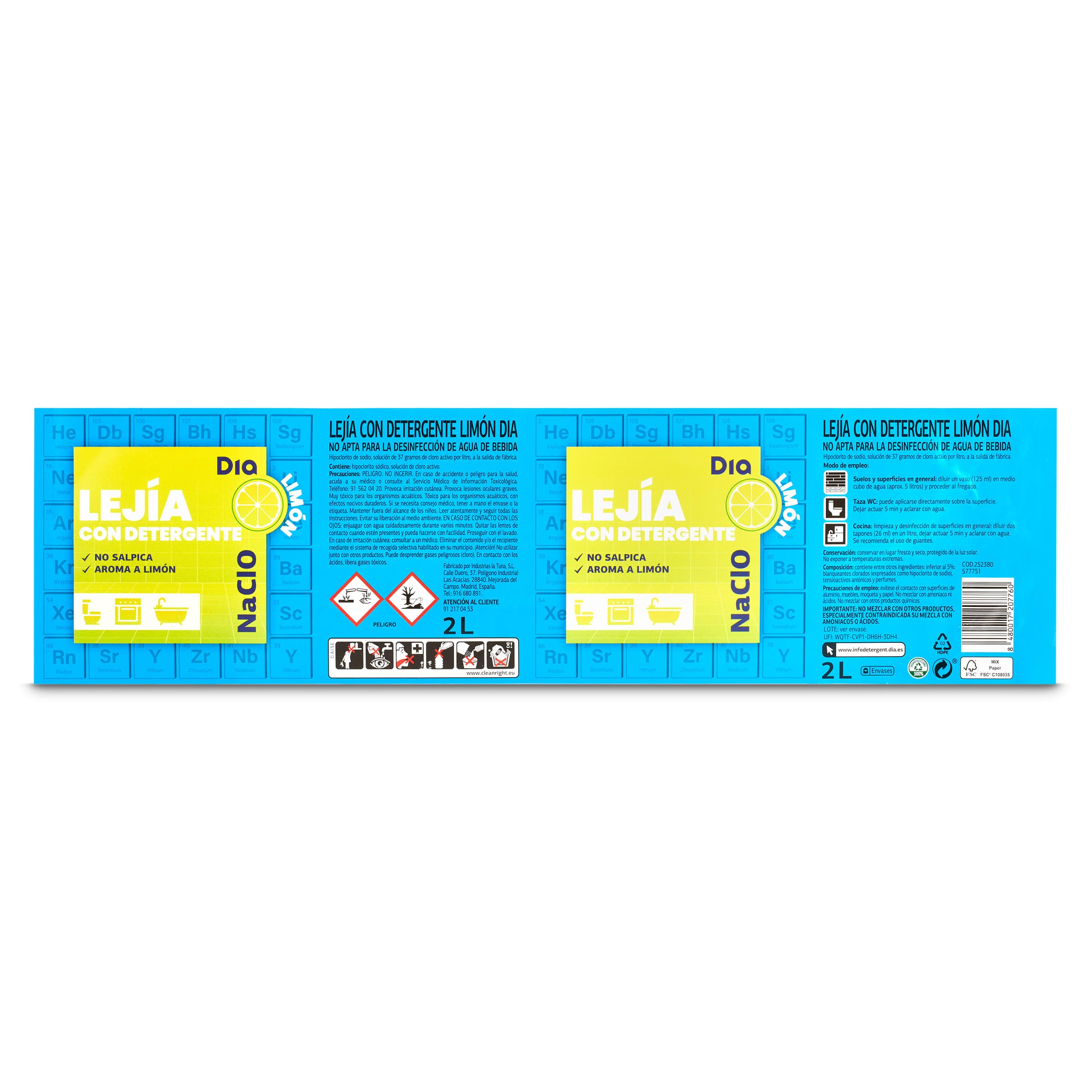 Lejía con detergente limón Dia 2 L