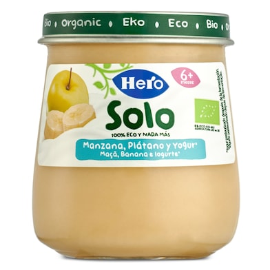 Puré de manzana, plátano y yogur 100% ecológica Hero Baby frasco 120 g-0