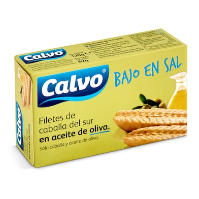 Filetes de caballa en aceite de oliva bajo en sal Calvo lata 82 g-0