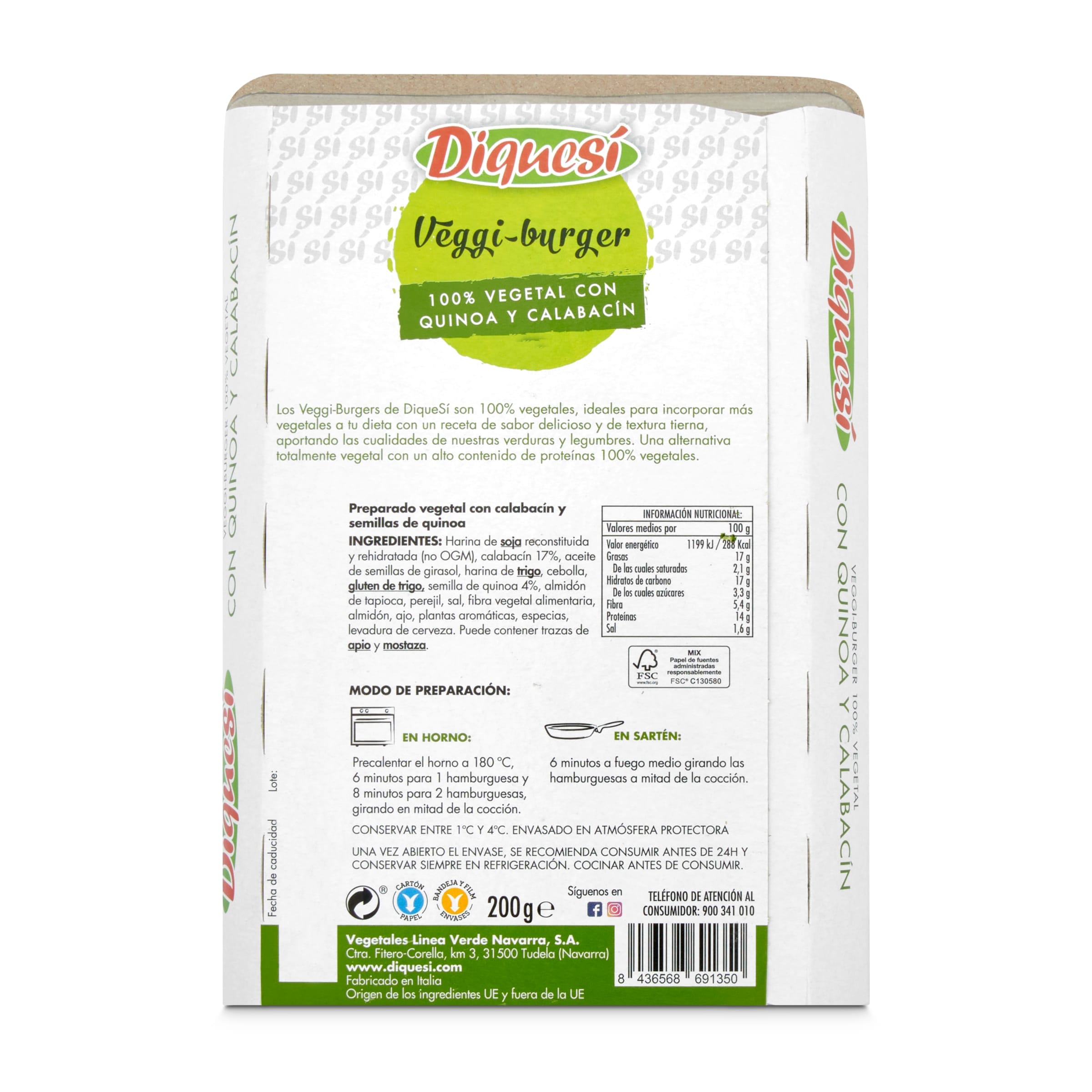 Hamburguesas veganas de calabacín y quinoa DiqueSí 200 g
