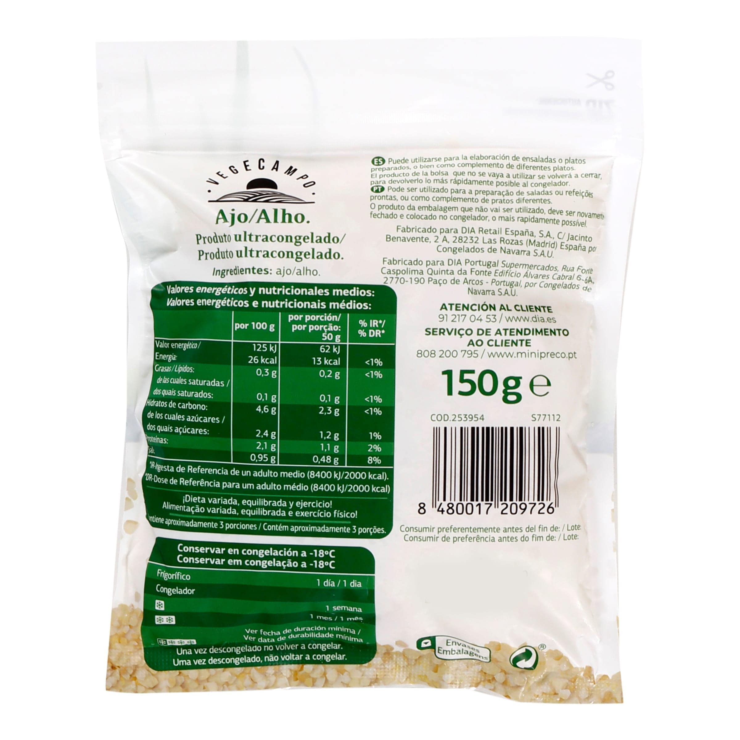 Ajo troceado Dia Vegecampo 150 g