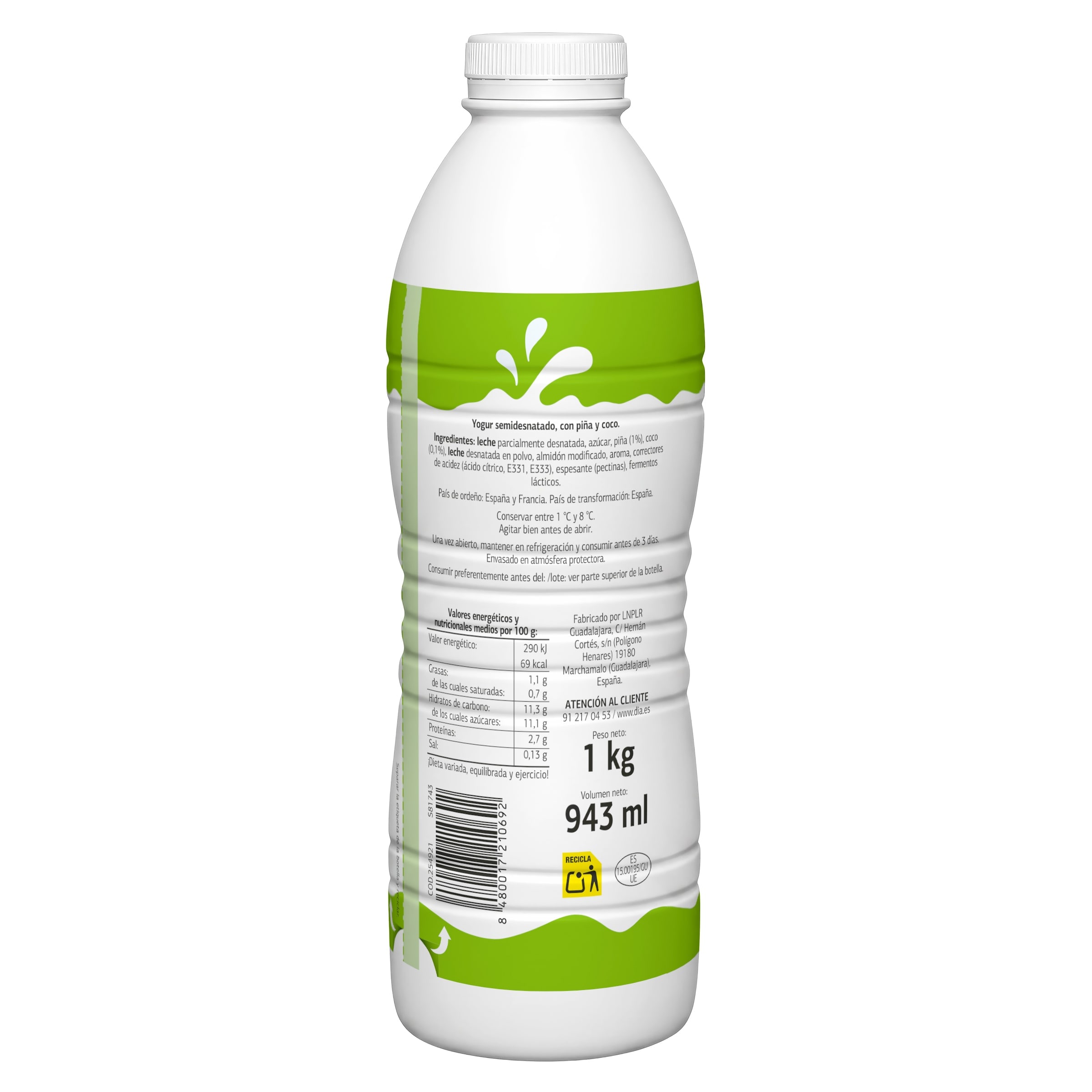 Yogur líquido sabor piña y coco Dia Láctea 1 Kg