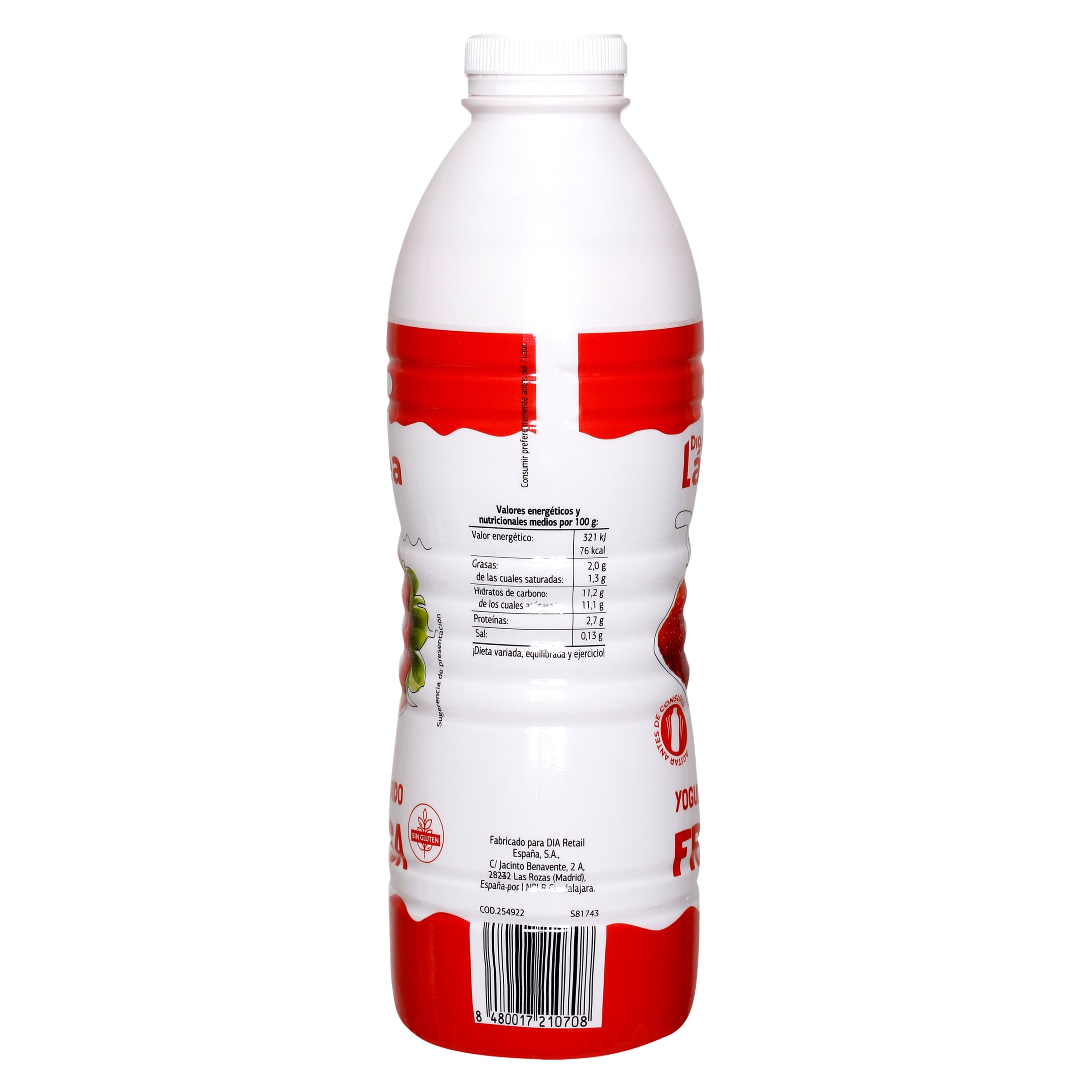 Yogur natural líquido con azúcar de caña Dia Láctea botella 1 Kg